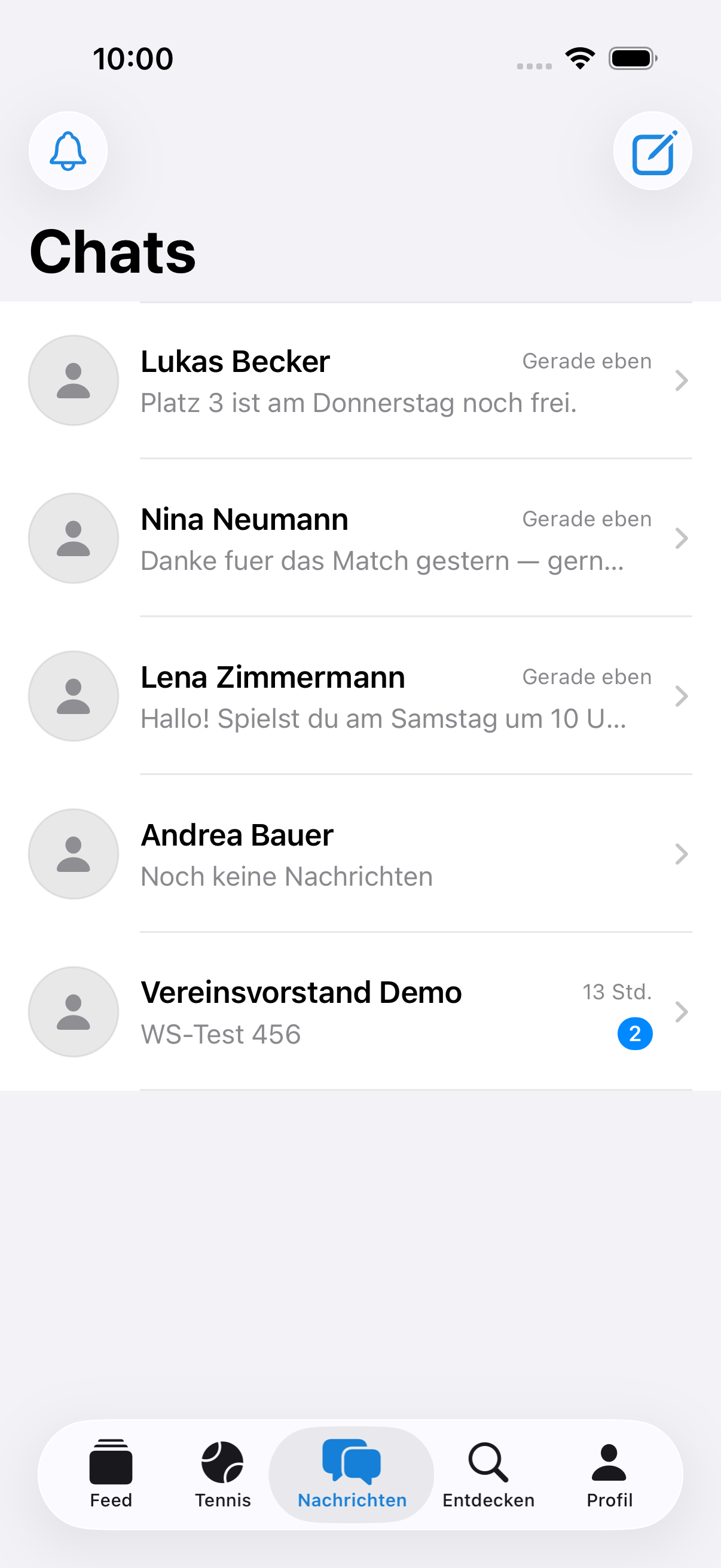 Chat-Liste in der iOS-App