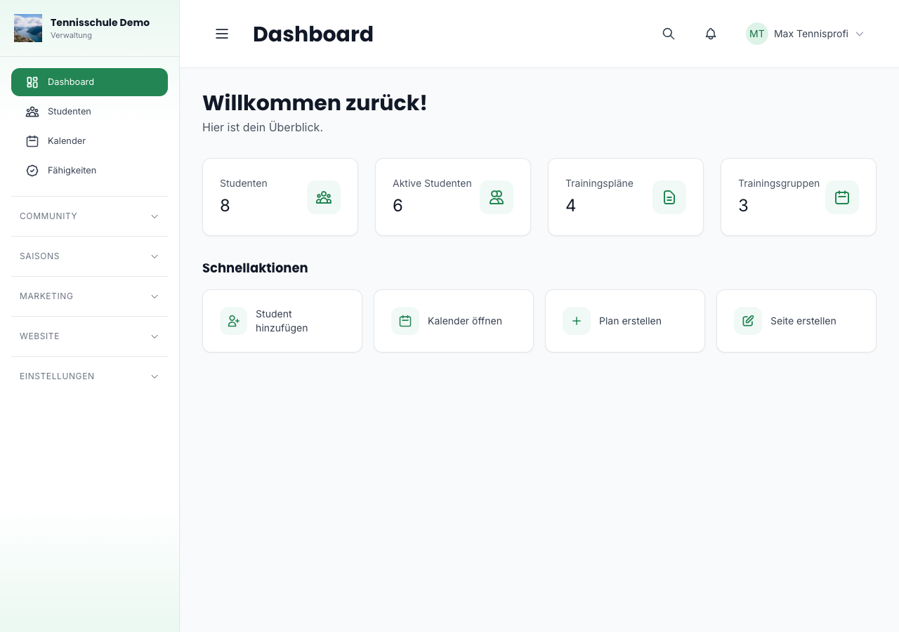 Schnellaktionen im Dashboard